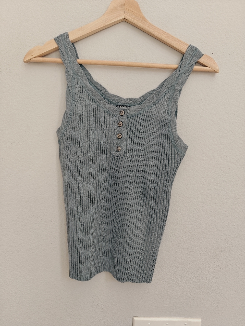 Ribbed Tank Top with Button Placket - Sage Green